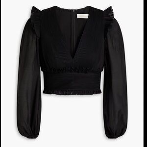 Zimmermann Cropped ruffled plissé-organza top